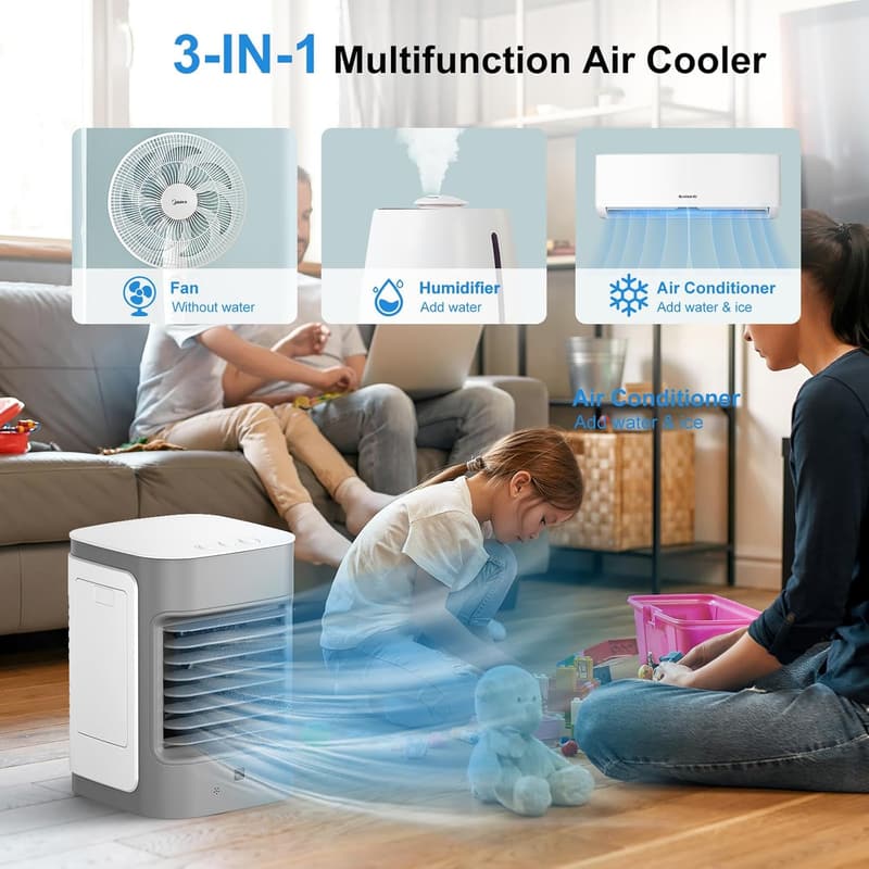 Portable Mini Air Conditioner - 3-in-1 USB Desk Fan & Cooler