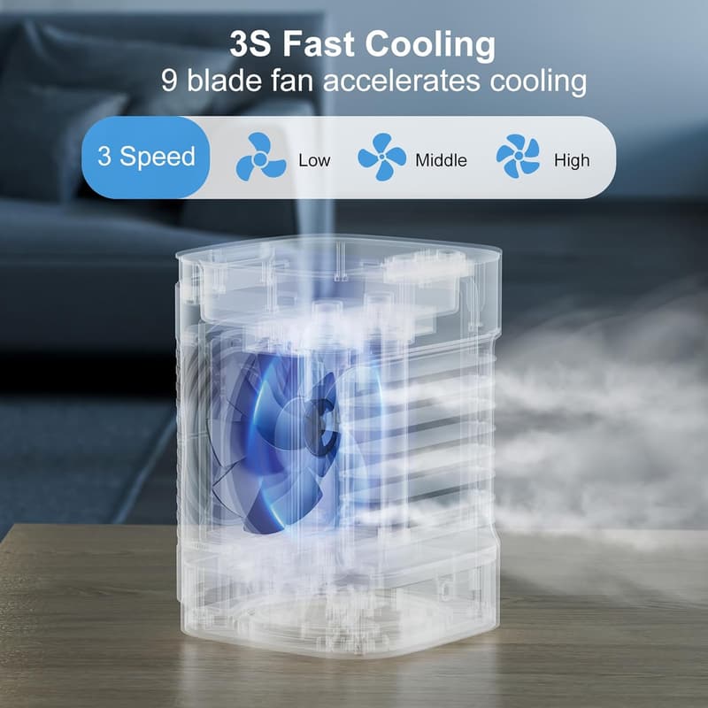 Portable Mini Air Conditioner - 3-in-1 USB Desk Fan & Cooler