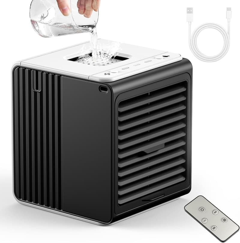 USB-Powered Portable Mini Fan & 3-in-1 Air Conditioner, Black