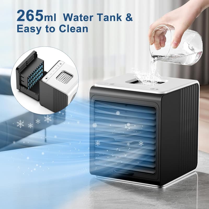 USB-Powered Portable Mini Fan & 3-in-1 Air Conditioner, Black