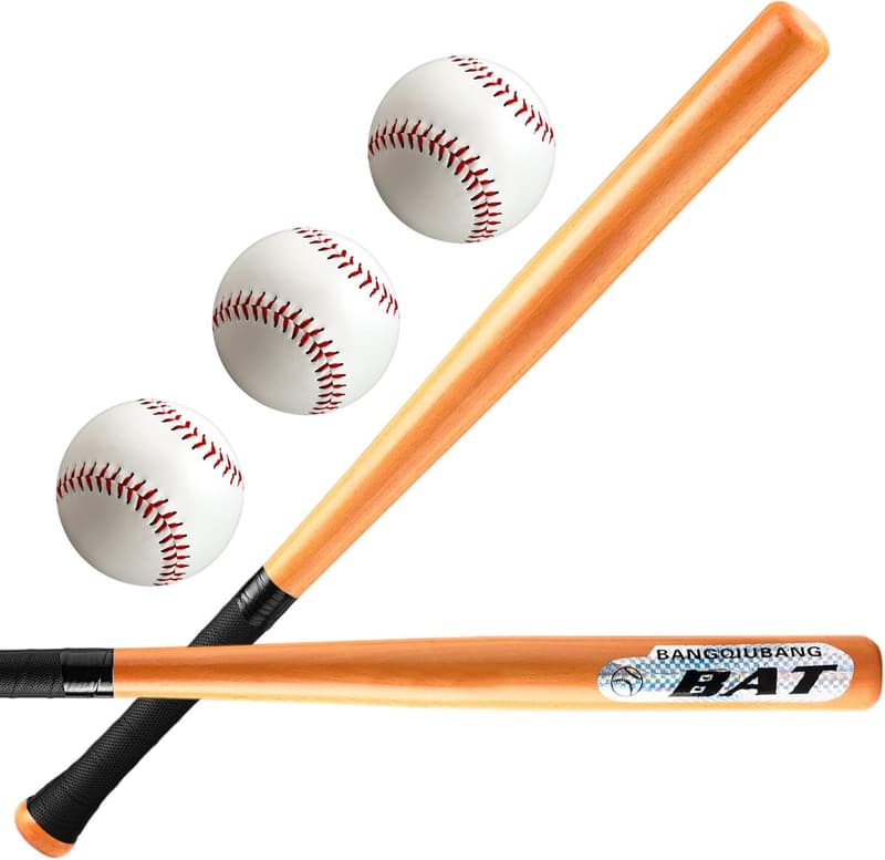 DIY Classic Wooden Baseball Bat with 3 Soft Balls for Kids