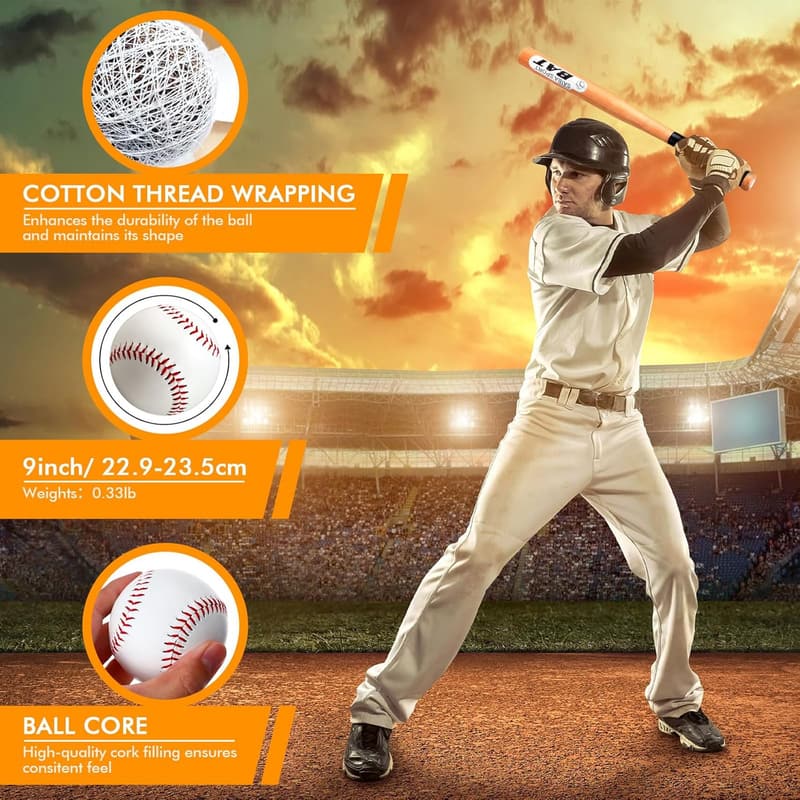 DIY Classic Wooden Baseball Bat with 3 Soft Balls for Kids