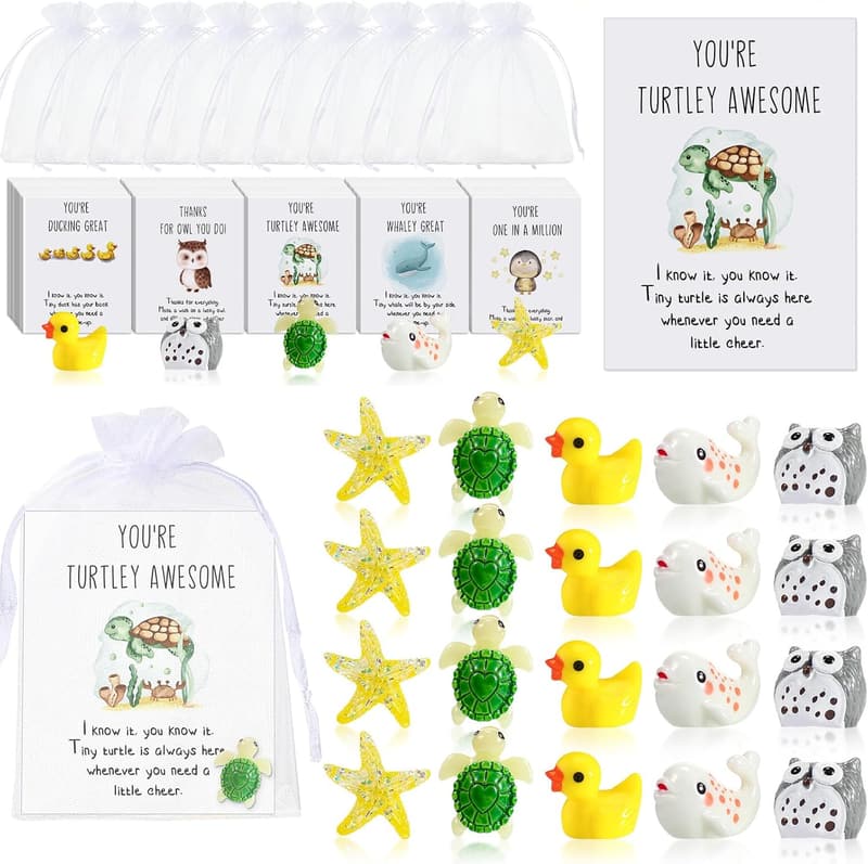 Employee Appreciation Gift Set: Fun Note Cards & Resin Animals