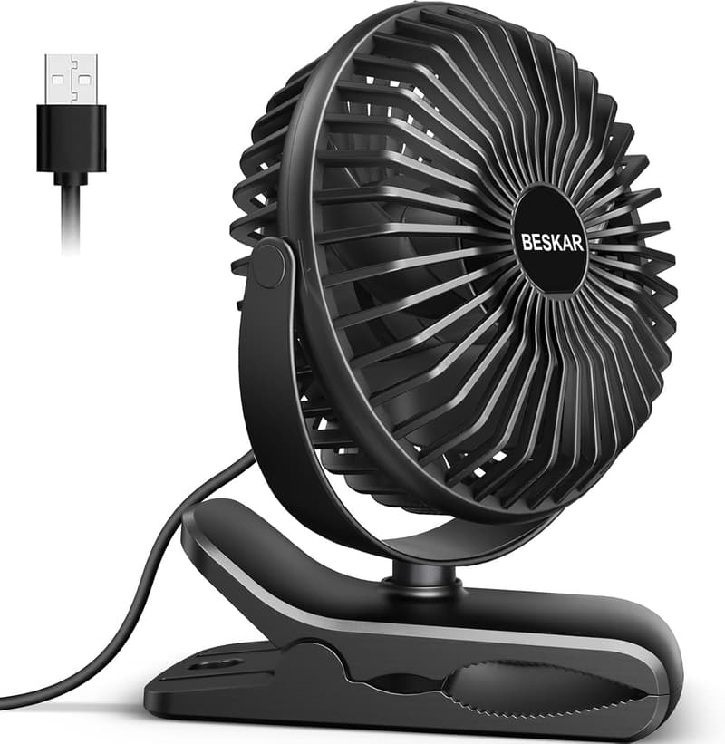 USB Clip-on Fan with 3 Speeds - Ultra Quiet for Office & Home