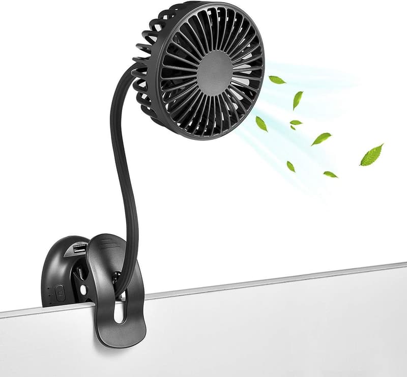 Portable USB Rechargeable Clip-On Fan with Power Bank - Black