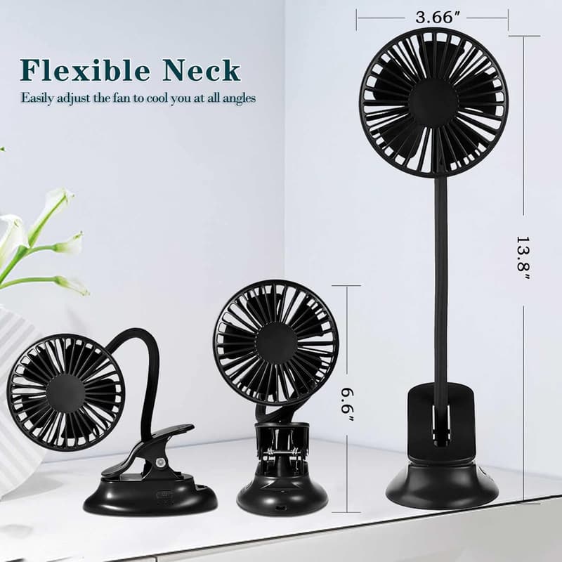 Portable USB Rechargeable Clip-On Fan with Power Bank - Black
