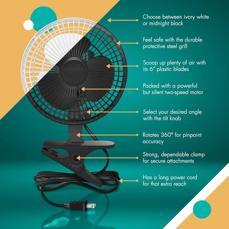 Adjustable 6-Inch Clip-On Fan with Whisper Quiet Operation