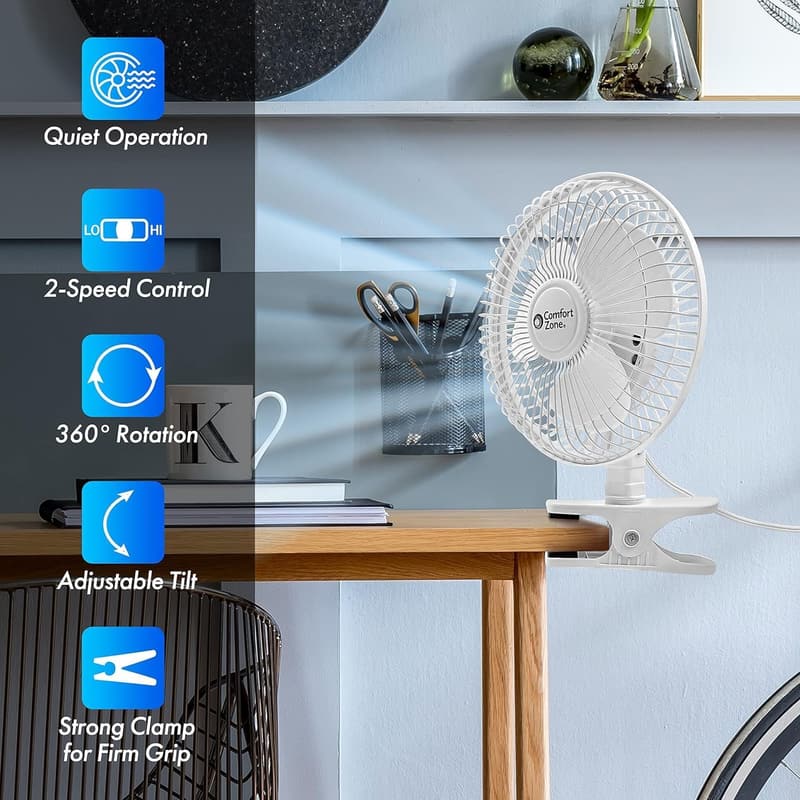 Portable 6-Inch Clip-On Fan with Adjustable Tilt, Black