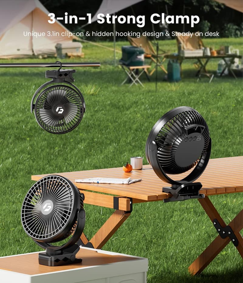 Portable 8-inch Rechargeable Clip-On Fan with 3 Speeds