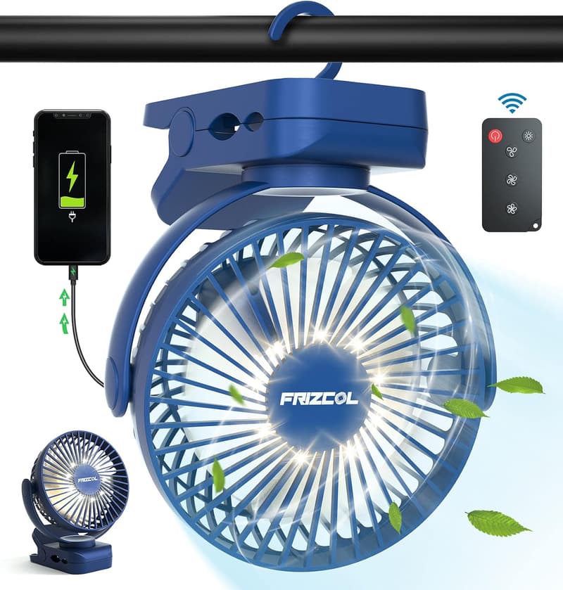 Portable Clip-On Fan with LED Lights - 65-Hour Rechargeable Battery