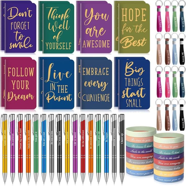 Inspirational Gift Set for Teachers: Notebooks, Pens, Wristbands & Keychains