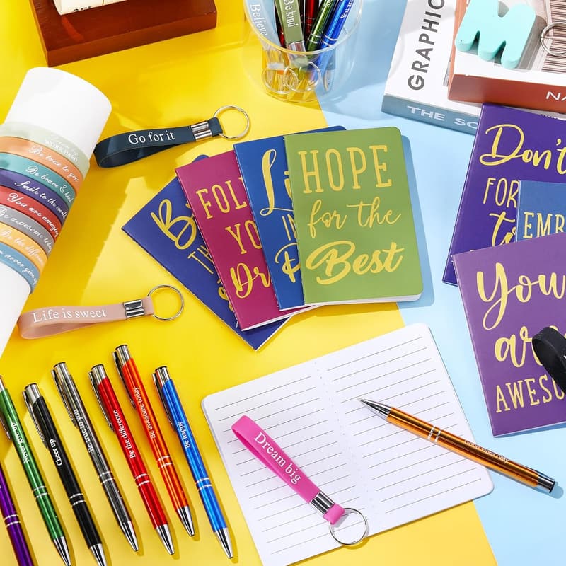 Inspirational Gift Set for Teachers: Notebooks, Pens, Wristbands & Keychains