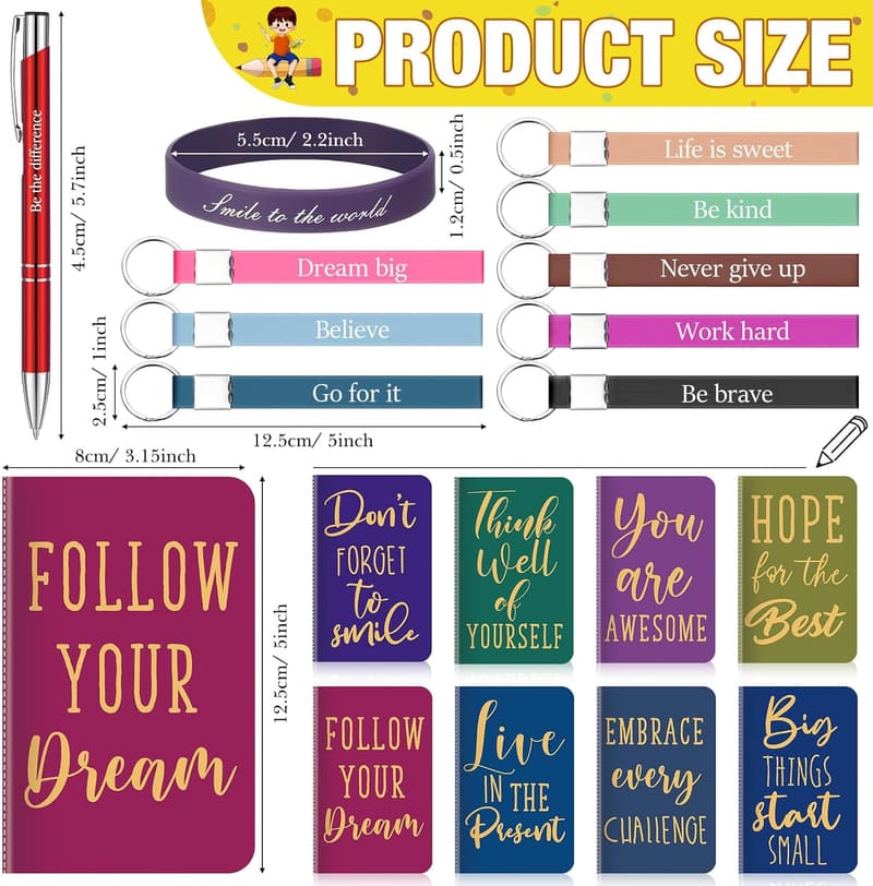Inspirational Gift Set for Teachers: Notebooks, Pens, Wristbands & Keychains