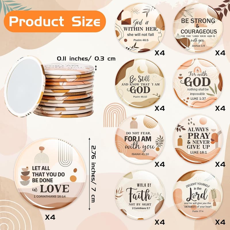 Bible Verse Compact Mirrors - 36 Pcs Boho Christian Gifts for Women