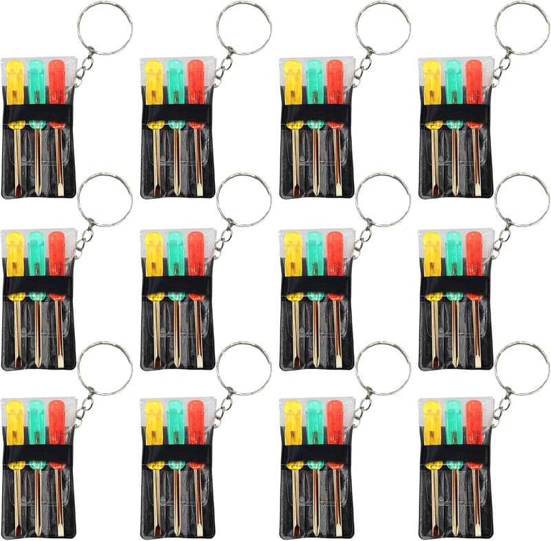 Mini Screwdriver Set Keychain - 12 Pack Handy Tool Favors