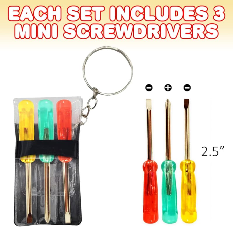 Mini Screwdriver Set Keychain - 12 Pack Handy Tool Favors