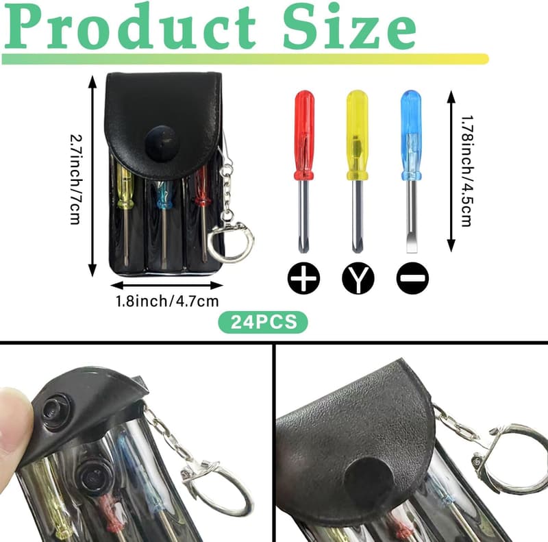 Mini Screwdriver Keychain Set - 24 Handy 3-Piece Tools