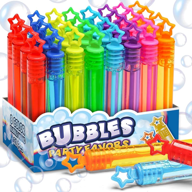 Neon Bubble Wands Set – 32 Mini Star Party Favors for Kids