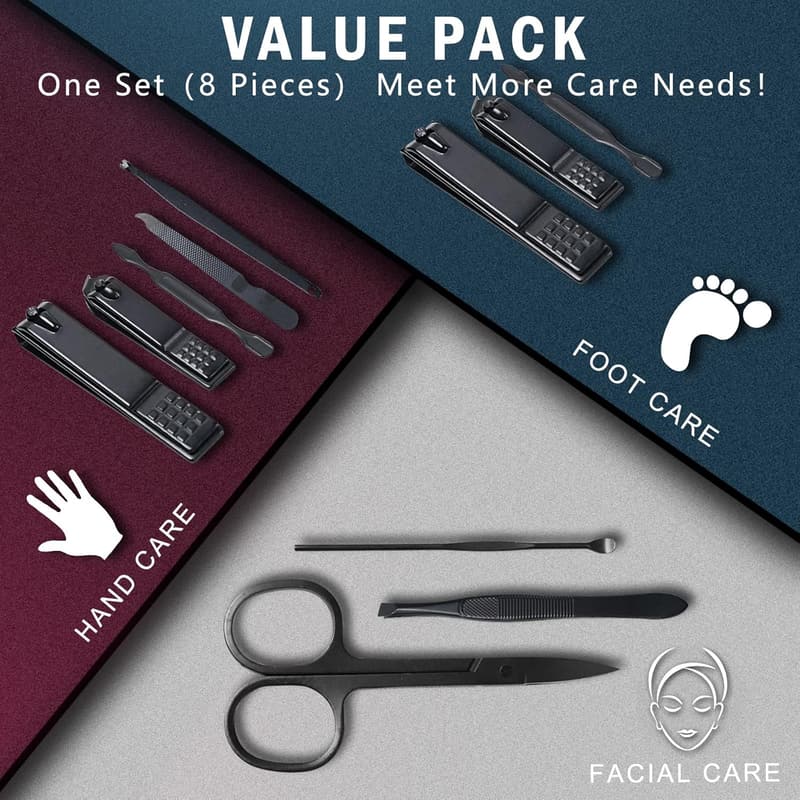 Premium Stainless Steel Manicure Set - 8 PCS Grooming Kit for All