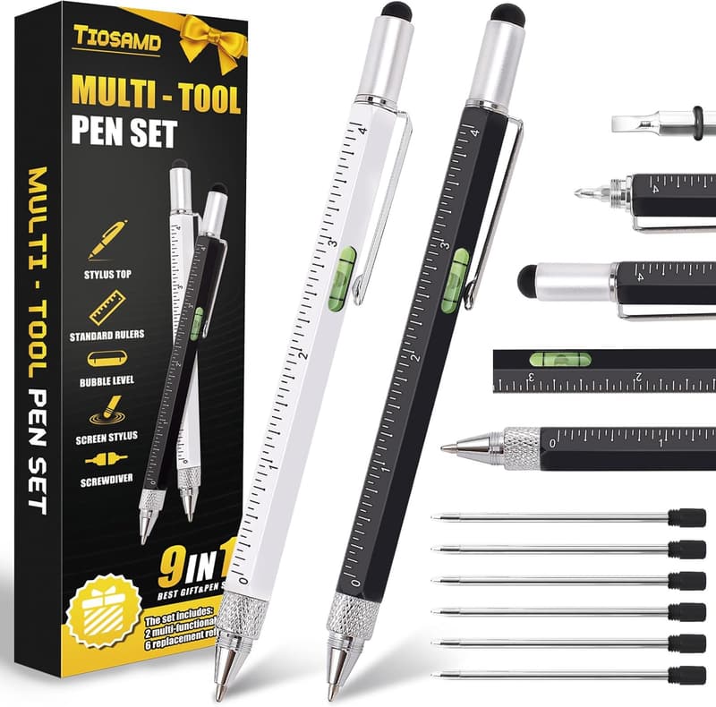 Christmas 9-in-1 Multitool Pen Set for Men - 2 Pens & 6 Refills