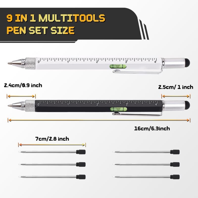 Christmas 9-in-1 Multitool Pen Set for Men - 2 Pens & 6 Refills