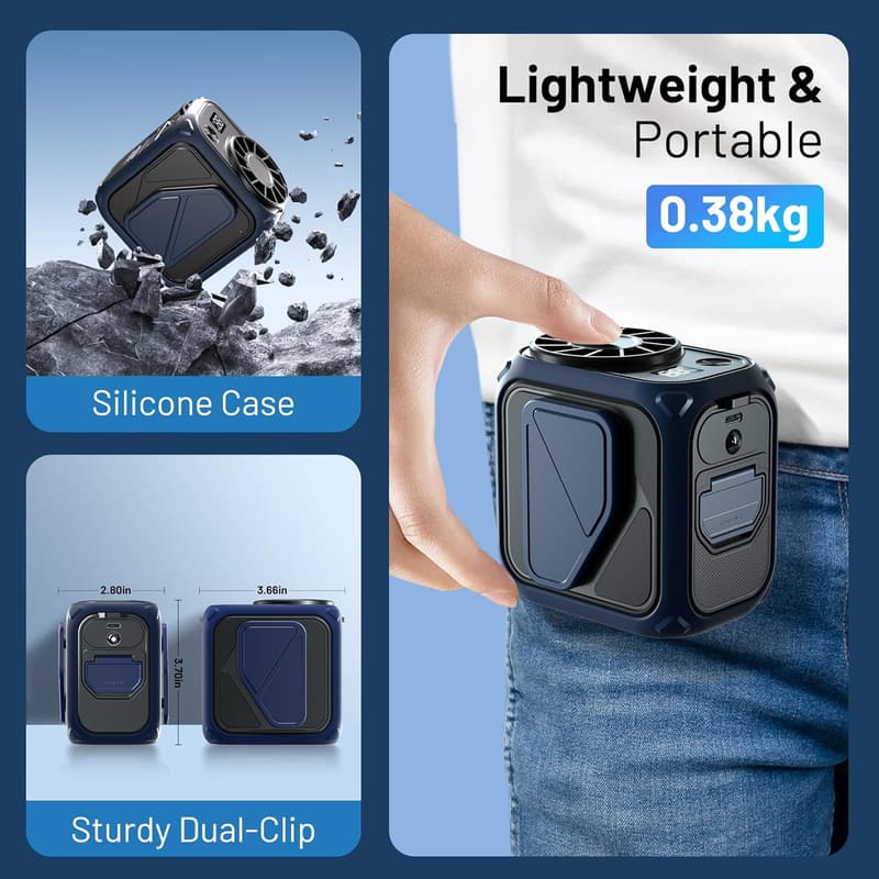 Rechargeable Portable Waist Fan with 25H Runtime & LED Light