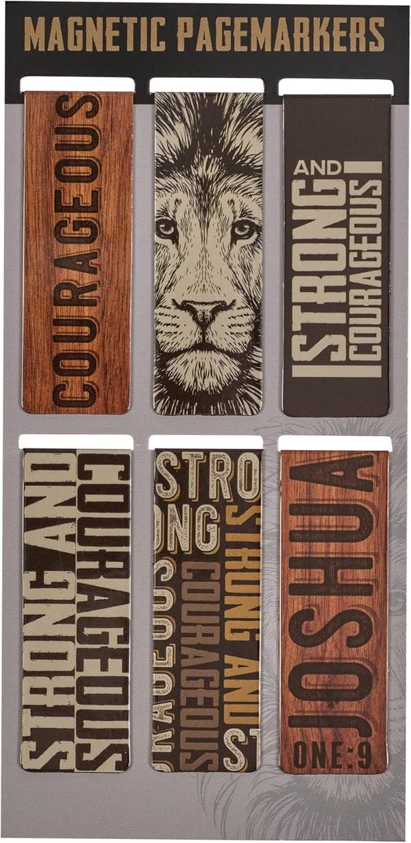 Strong & Courageous Lion Scripture Bookmark Set for Men - 6 pcs