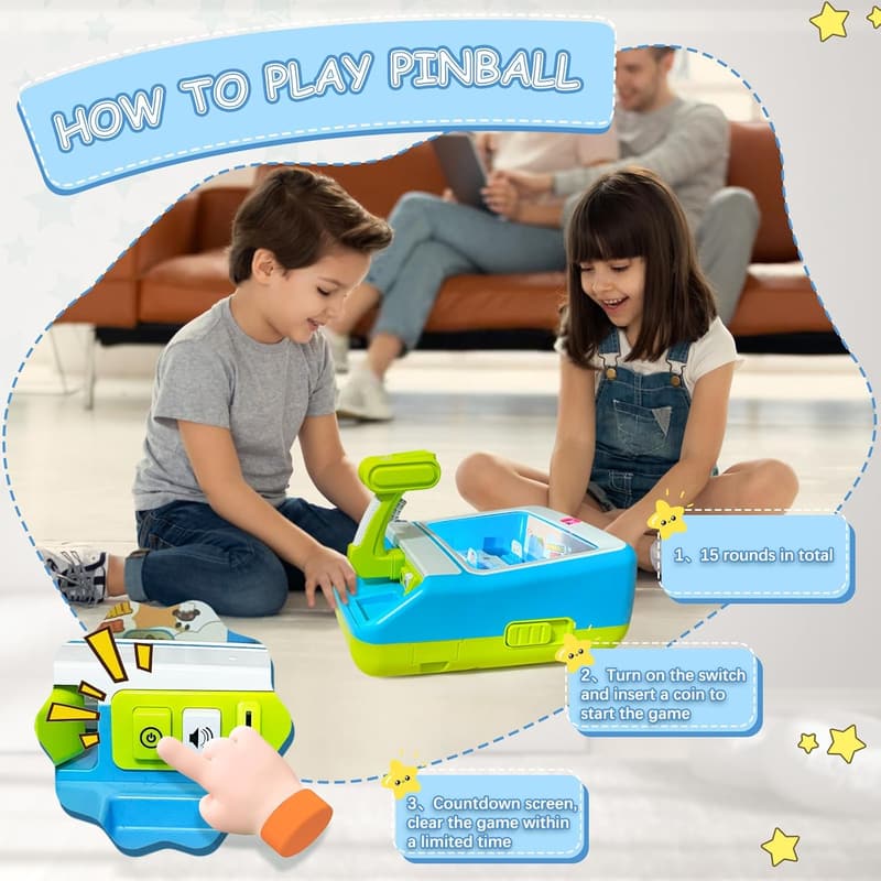 Electronic Tabletop Pinball Machine for Kids with Lights & Music
