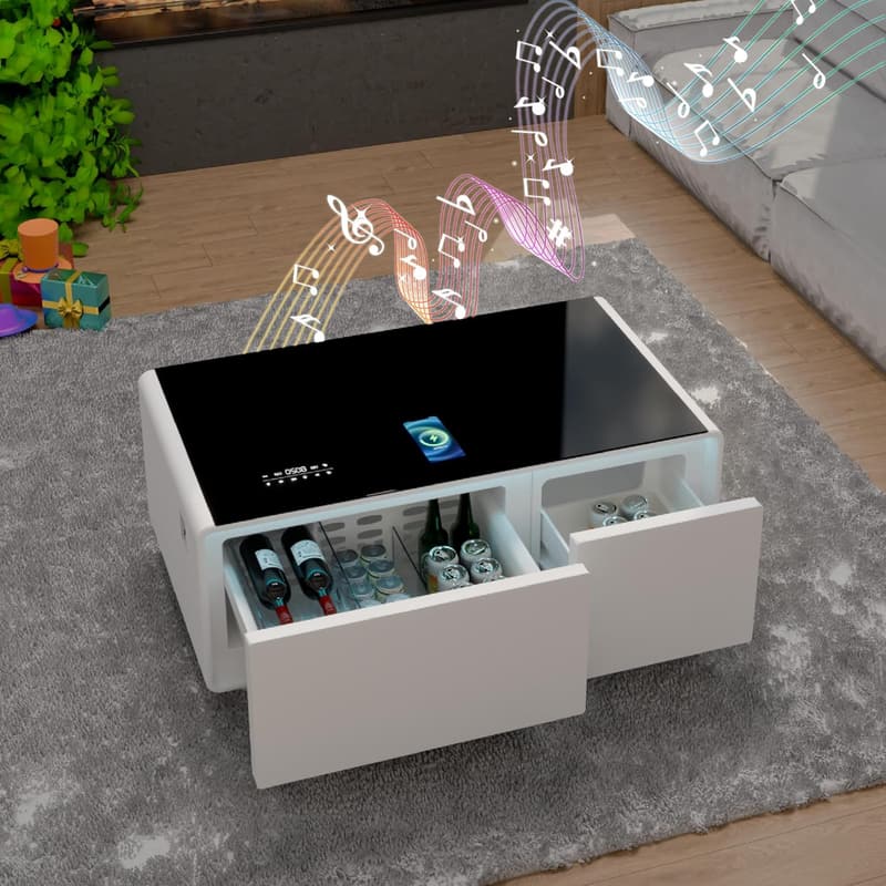 Modern Smart Coffee Table with Built-in Fridge and USB Chargers