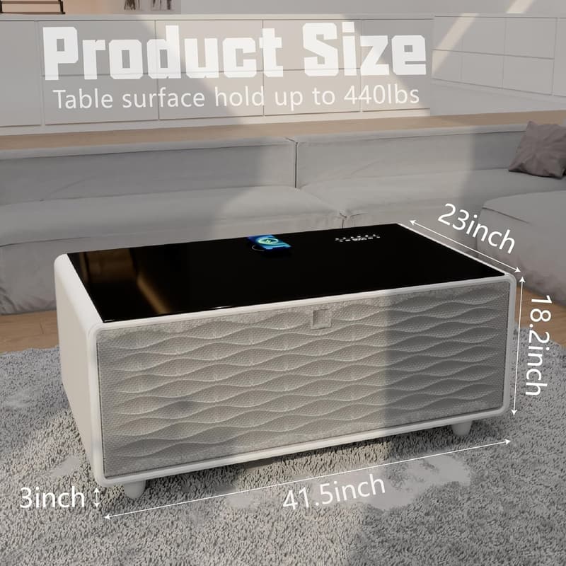 Modern Smart Coffee Table with Built-in Fridge and USB Chargers