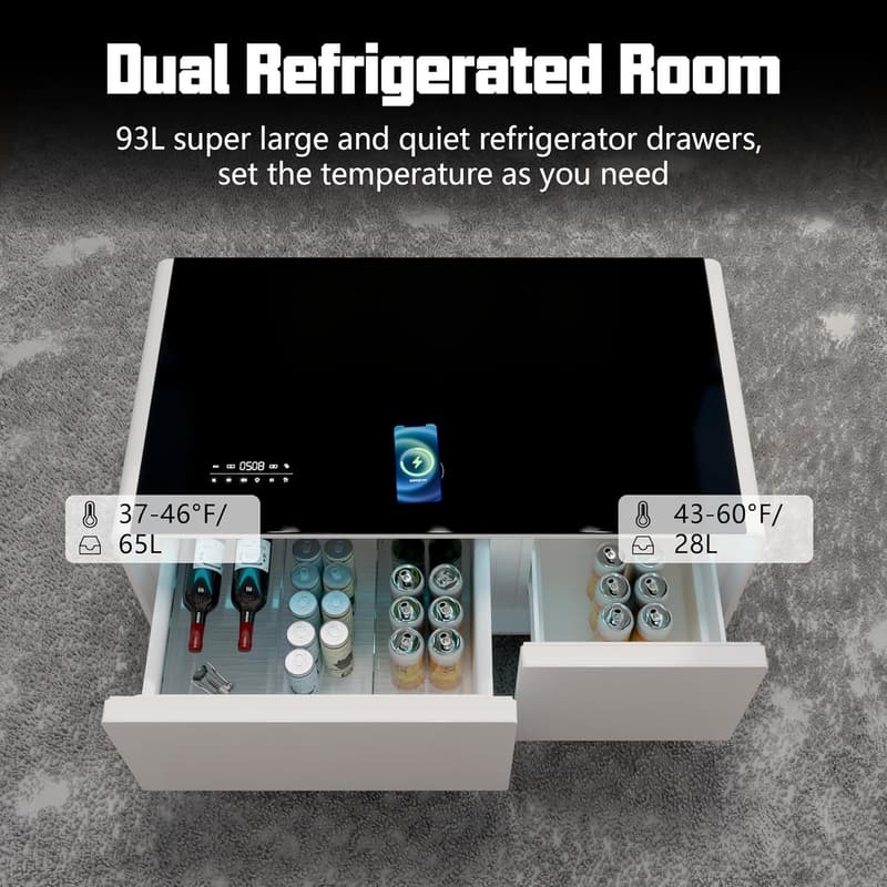 Modern Smart Coffee Table with Built-in Fridge and USB Chargers