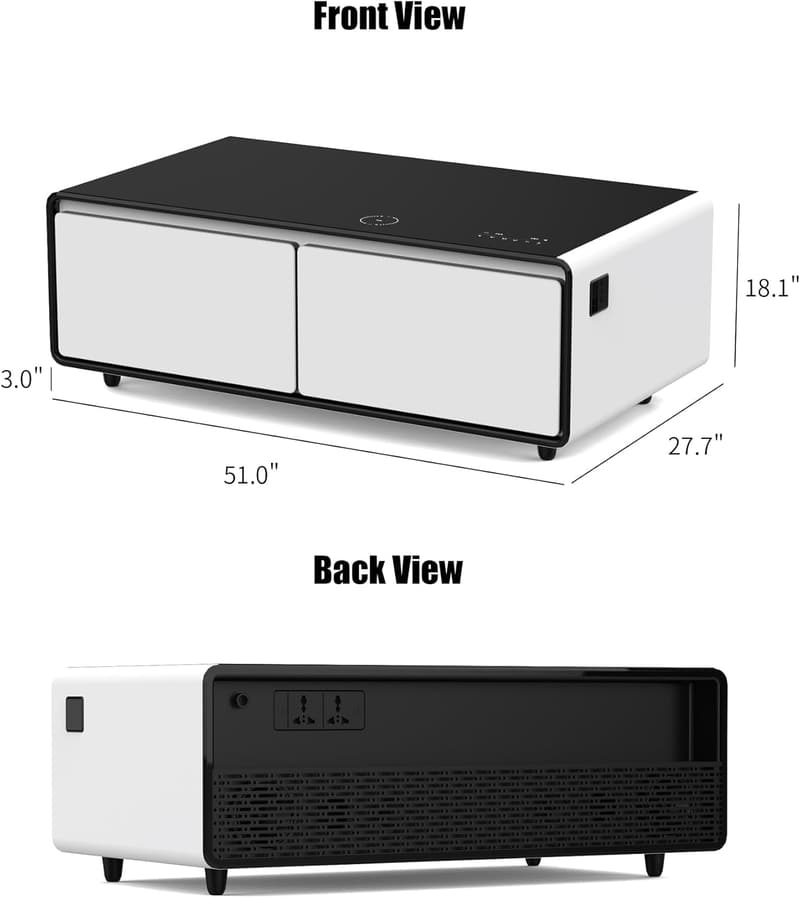 Smart Coffee Table with Built-in Fridge & Speakers, White