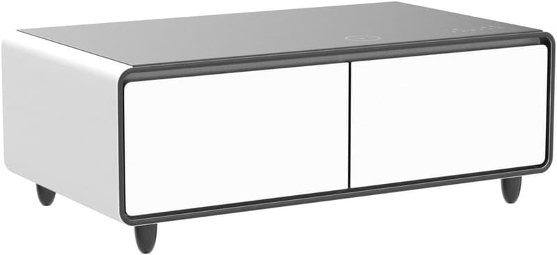 Smart Coffee Table with Built-in Fridge & Speakers, White