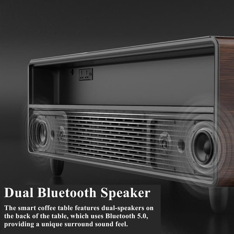 Smart Coffee Table with Fridge & Bluetooth Speaker (Brown)