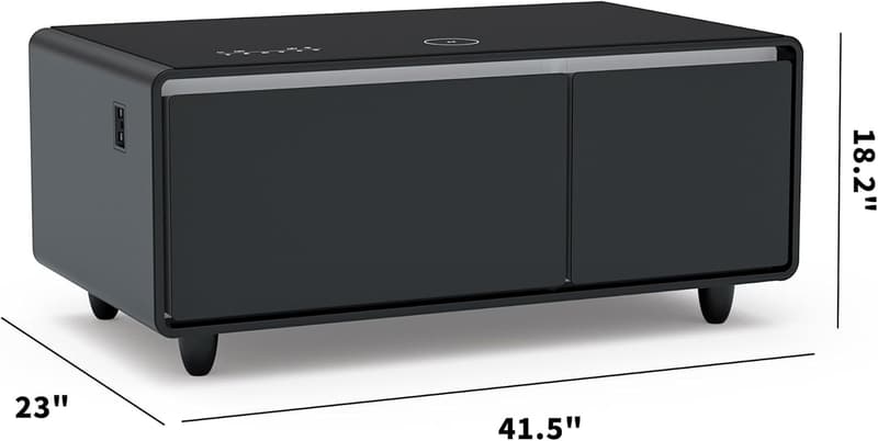 Smart Coffee Table with Fridge & Bluetooth Speaker - Black