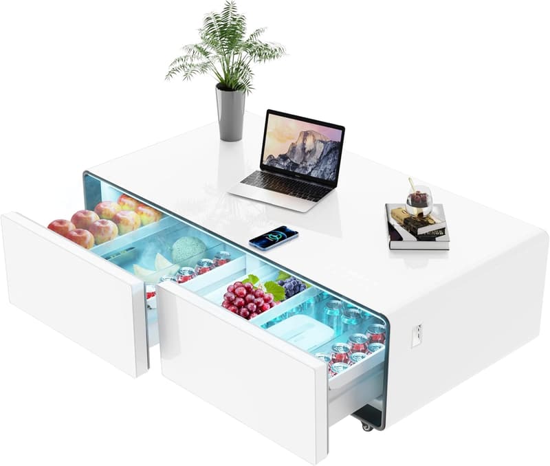 Modern Smart Coffee Table with Built-in Fridge & Wireless Charging