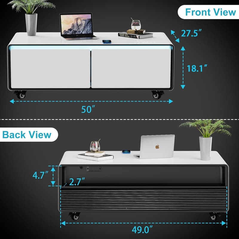 Modern Smart Coffee Table with Built-in Fridge & Wireless Charging