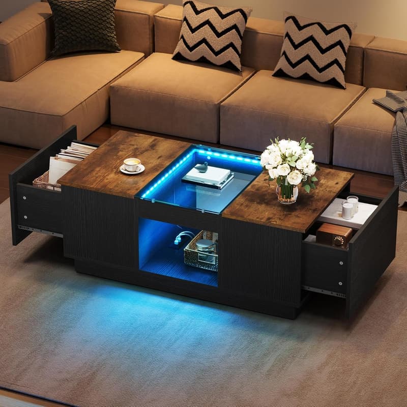 Modern Coffee Table with Storage & USB Ports, Brown