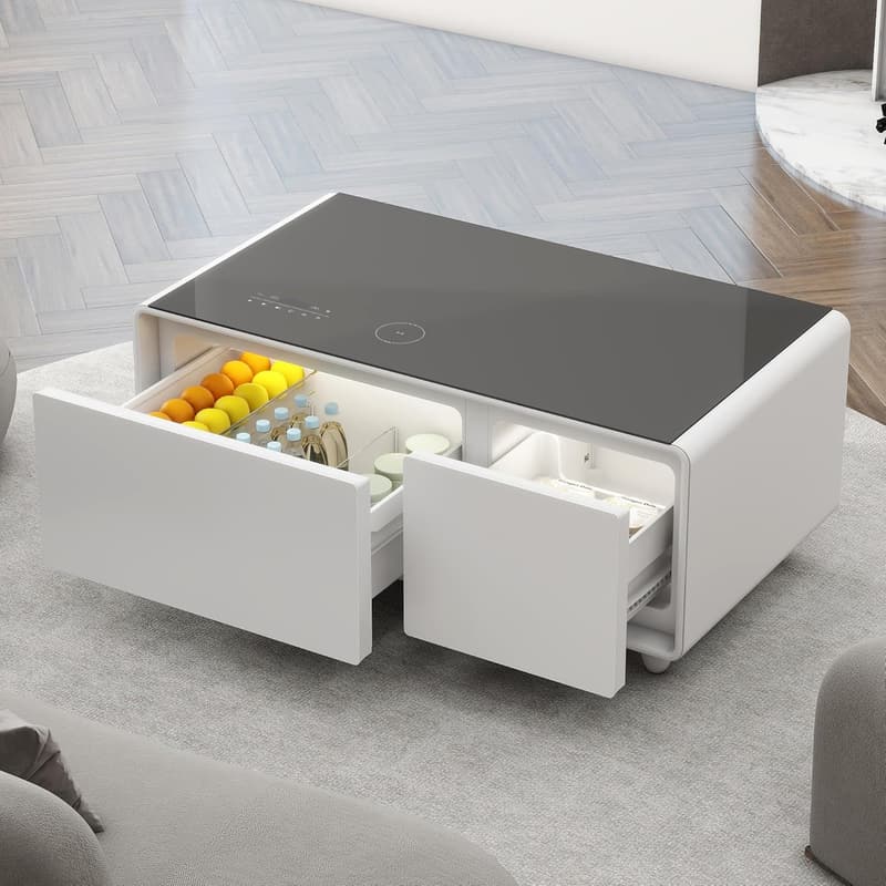 Modern Smart Coffee Table with Built-in Fridge & Wireless Charging