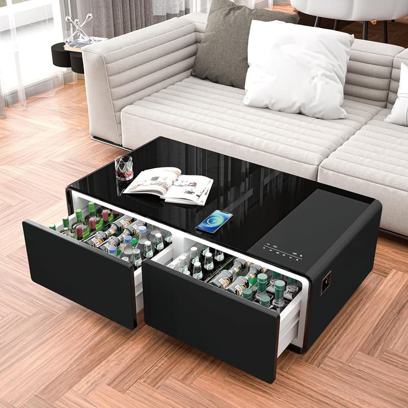Modern Smart Coffee Table with Built-in Fridge & Bluetooth Speaker