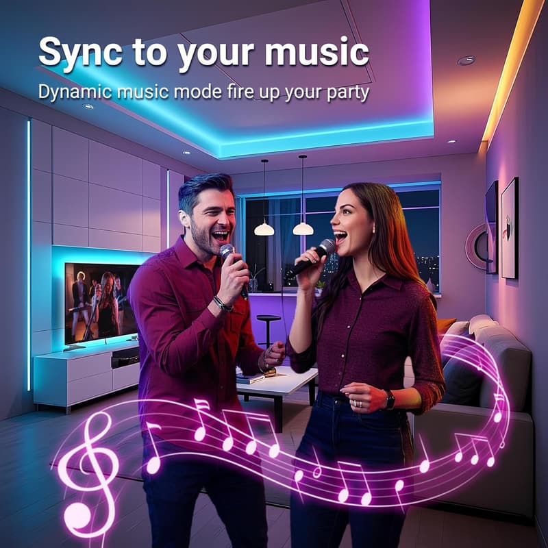 50 ft Smart LED Light Strips - WiFi & Sound Activated, Syncs with Alexa