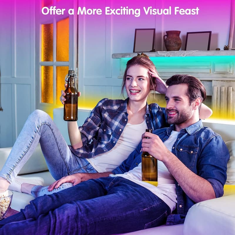 50ft RGB LED Strip Lights with App Control and Music Sync