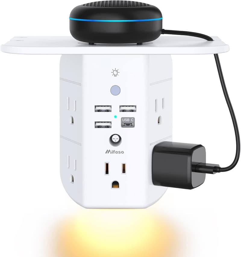 Wall Outlet Extender with Shelf, Surge Protector & USB Ports