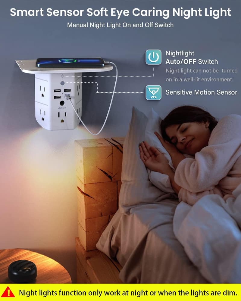 Wall Outlet Extender with Shelf, Surge Protector & USB Ports