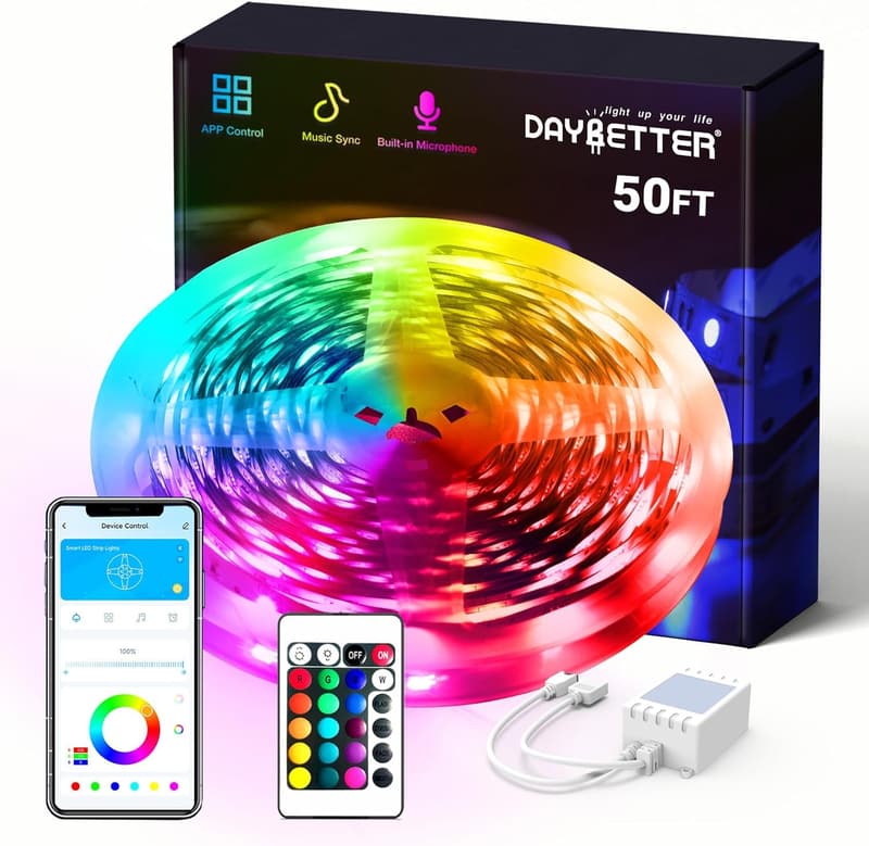 50ft Smart RGB LED Strip Lights for Home Decor