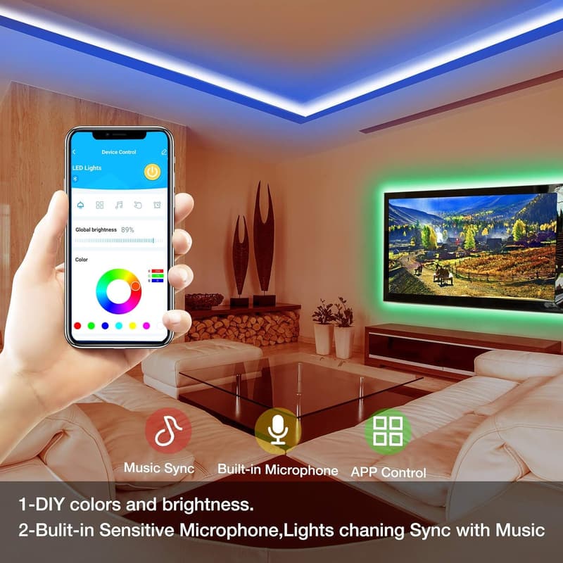 50ft Smart RGB LED Strip Lights for Home Decor