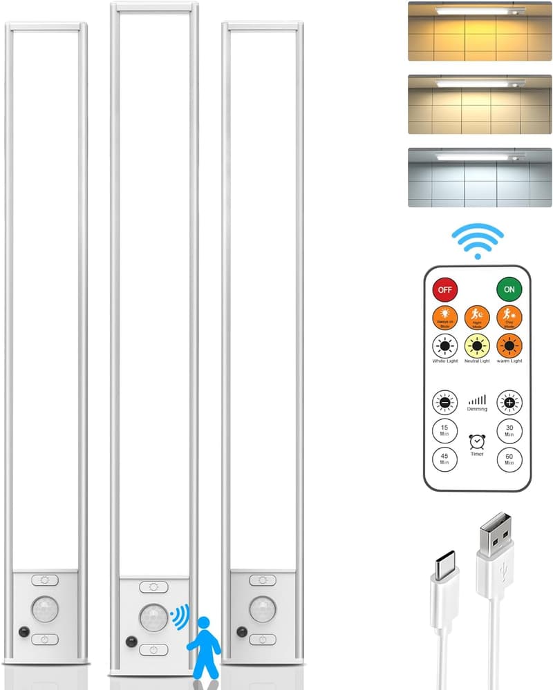 Wireless Motion Sensor Under-Cabinet Light with Remote Control