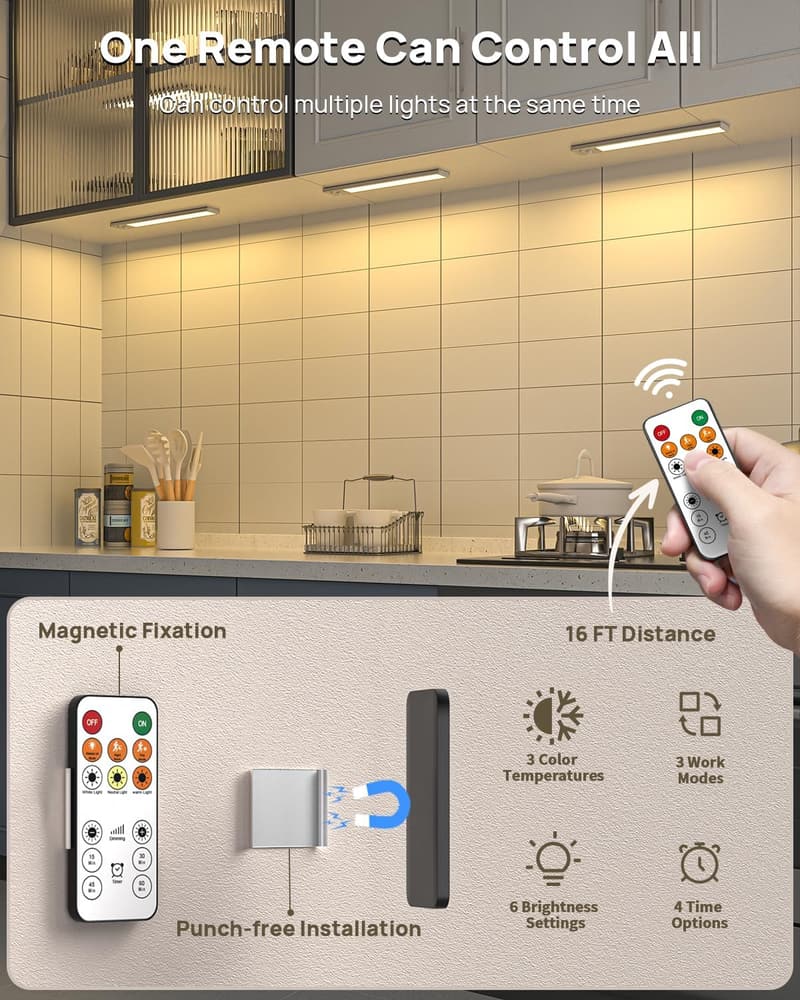 Wireless Motion Sensor Under-Cabinet Light with Remote Control