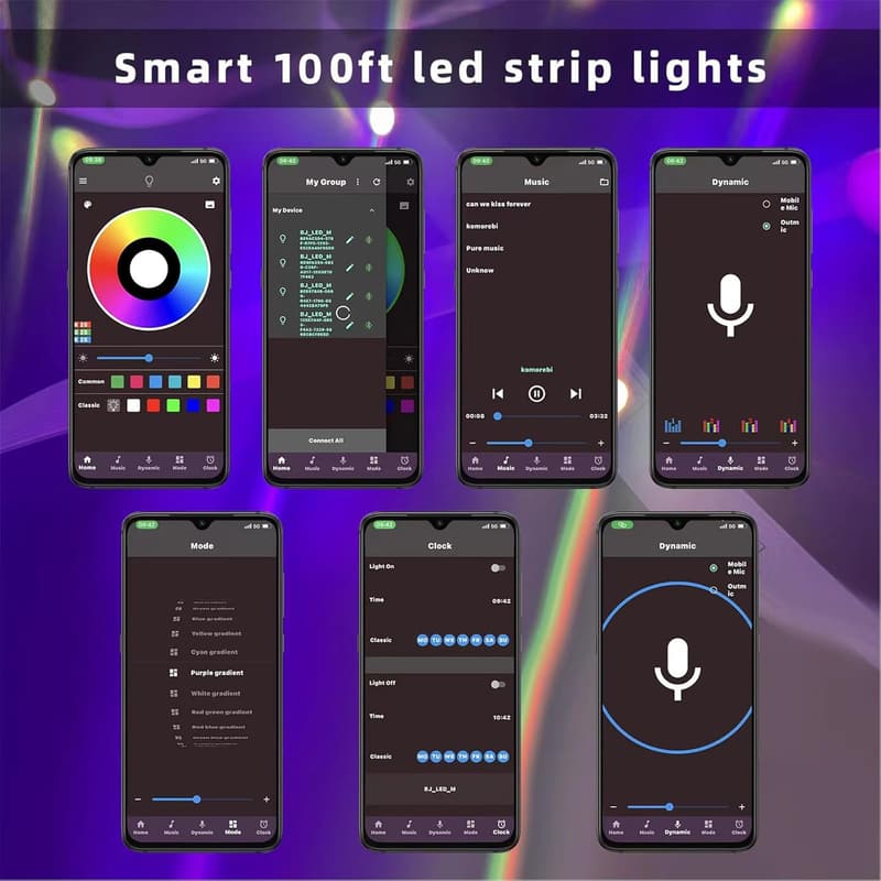 100Ft Smart LED Strip Lights - Dimmable Color Changing, Music Sync