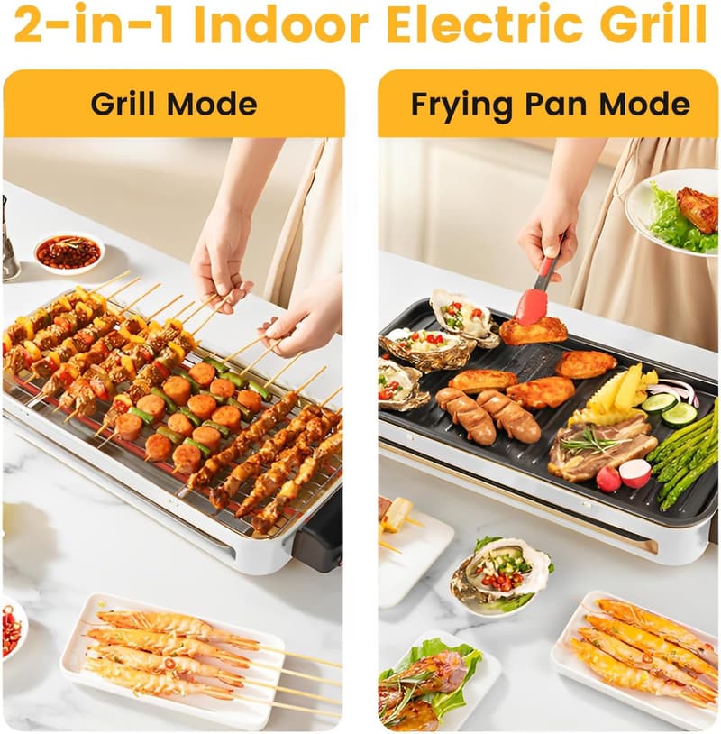 Smokeless Indoor Grill with Griddle Plate and Temperature Control